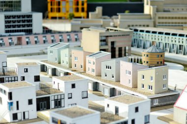 Minyatür modern Hollanda evleri Madurodam minyatür parkı, Lahey, Hollanda.