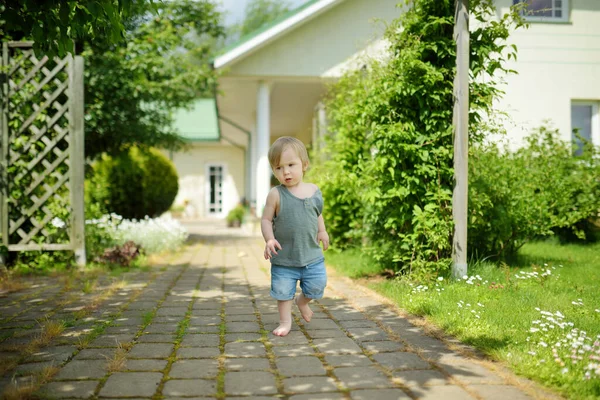 Lustige Kleinkind Jungen Spaß Freien Einem Sonnigen Sommertag Kind Erkundet — Stockfoto