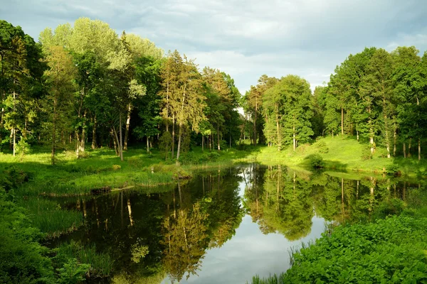 Small Pond Beautiful Park Surrounding Uzutrakis Manor Residential Manor Tyszkiewicz — Foto Stock