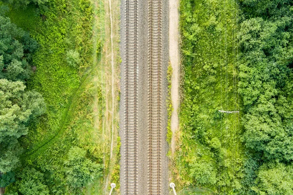 Beautiful Top Aerial View Railroad Tracks Country Railroad Tracks Surrounded — Foto de Stock
