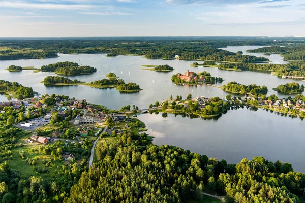 Letecký Pohled Hrad Trakai Island Jeho Okolí Který Nachází Městě — Stock fotografie