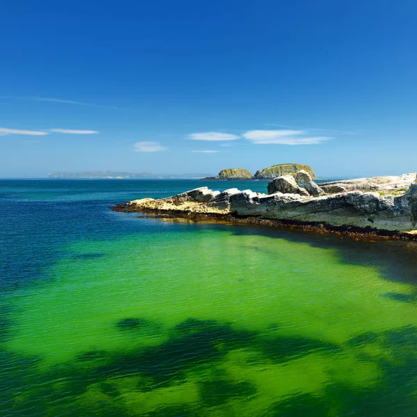 Agua Vívida Color Verde Esmeralda Puerto Ballintoy Largo Costa Calzada —  Fotos de Stock