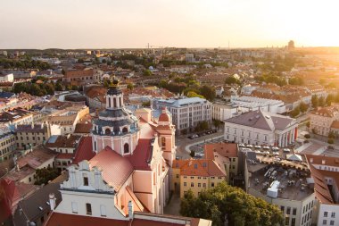 Aerial view of Vilnius Old Town, one of the largest surviving medieval old towns in Northern Europe. Summer landscape of UNESCO-inscribed Old Town of Vilnius, Lithuania