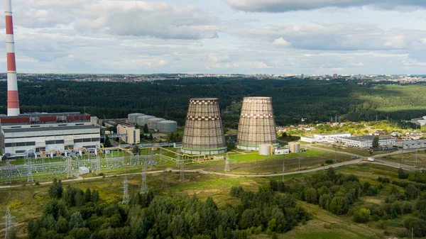 Uitzicht Vanuit Lucht Verwarmingsinstallaties Thermische Centrales Gecombineerde Moderne Krachtcentrale Voor — Stockfoto