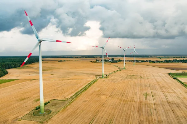 Aerial View Wind Turbines Generating Power Located Lithuania Beautiful Summer — Stock Photo, Image