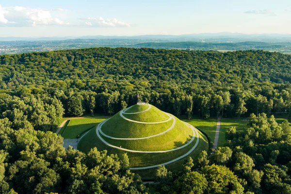 Aerial View Famous Pilsudski Mound Sunny Summer Day Artificial Mound — Stock Photo, Image