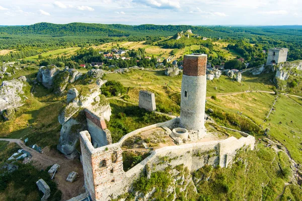 Aerial View Castle Olsztyn One Most Well Known Picturesque Remnants — Stock Photo, Image