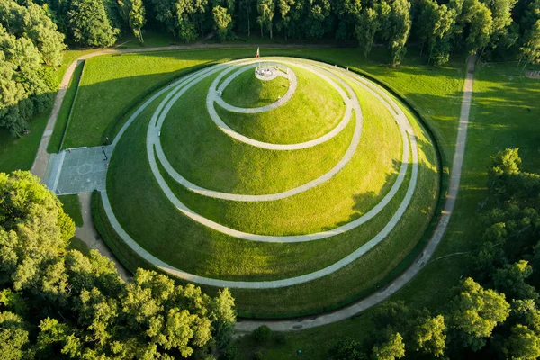 Aerial View Famous Pilsudski Mound Sunny Summer Day Artificial Mound — Stock Photo, Image