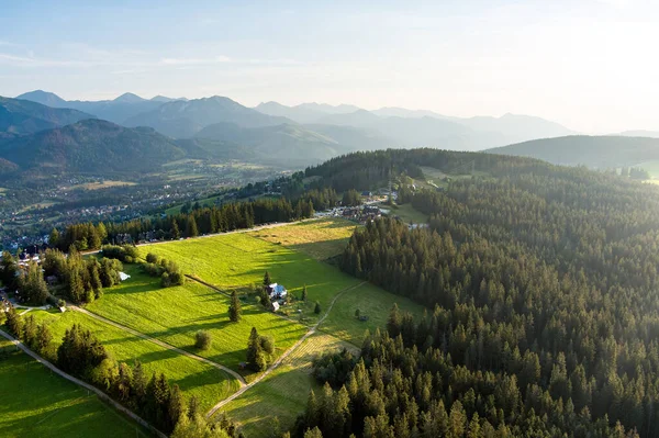 Vue Aérienne Ville Zakopane Sous Les Montagnes Tatra Prise Depuis — Photo