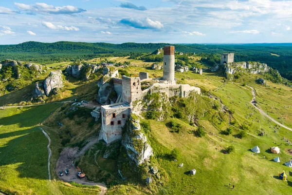 Aerial View Castle Olsztyn One Most Well Known Picturesque Remnants — Stock Photo, Image
