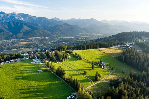 Luchtfoto Van Zakopane Stad Onder Tatra Mountains Genomen Van Gubalowka — Stockfoto