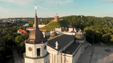 Aerial view of The Cathedral Square, main square of Vilnius Old Town, a key location in citys public life, situated as it is at the crossing of the main streets, Vilnius, Lithuania.