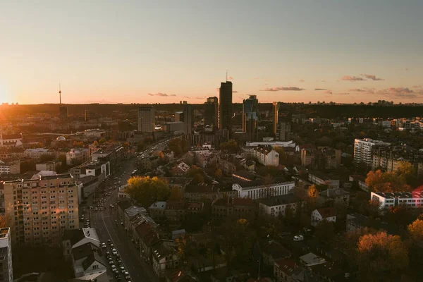 Wunderschönes Stadtpanorama Von Vilnius Herbst Mit Orangefarbenem Und Gelbem Laub — Stockfoto