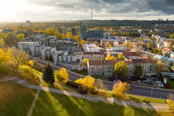 Magnifique Panorama Ville Vilnius Automne Avec Feuillage Orange Jaune Vue — Photo