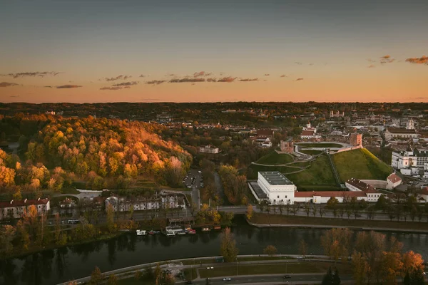 Scenic Aerial View Vilnius Old Town Neris River Nightfall Sunset — Stock Photo, Image
