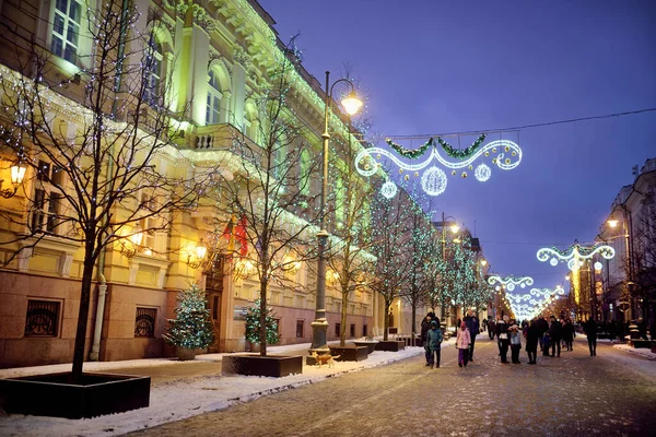 Vilnius Lithuania December 2021 Gediminas Avenue Vilnius Old Town Decorated — Stock Photo, Image