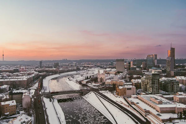 Beautiful Vilnius City Panorama Winter Snow Covered Houses Churches Streets — Stock Photo, Image