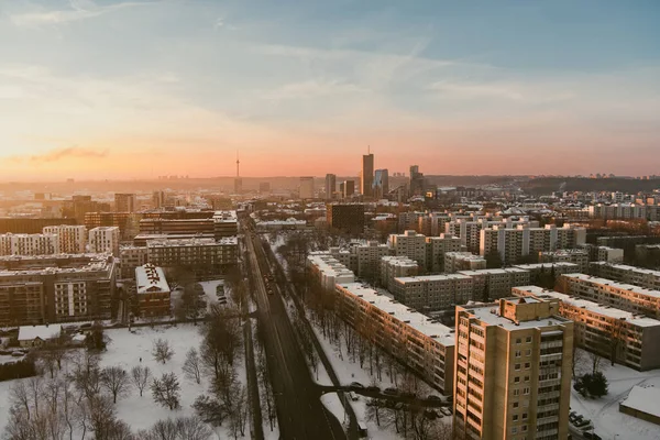 Beautiful Vilnius City Panorama Winter Snow Covered Houses Churches Streets — Stock Photo, Image