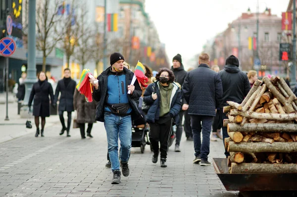 Vilnius Lithuania February 2022 Hundreds People Attending Celebration Restoration State — Stock Photo, Image