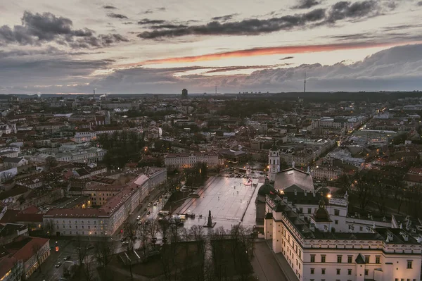 Beautiful Vilnius city panorama in winter. Aerial sunset view. Winter city scenery in Vilnius, Lithuania.