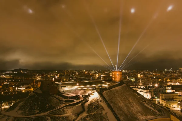 Scenic Aerial View Gediminas Tower Vilnius Old Town Beautifully Illuminated — Stock Photo, Image