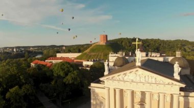 Aerial view of The Cathedral Square, main square of Vilnius Old Town, a key location in citys public life, situated as it is at the crossing of the main streets, Vilnius, Lithuania.