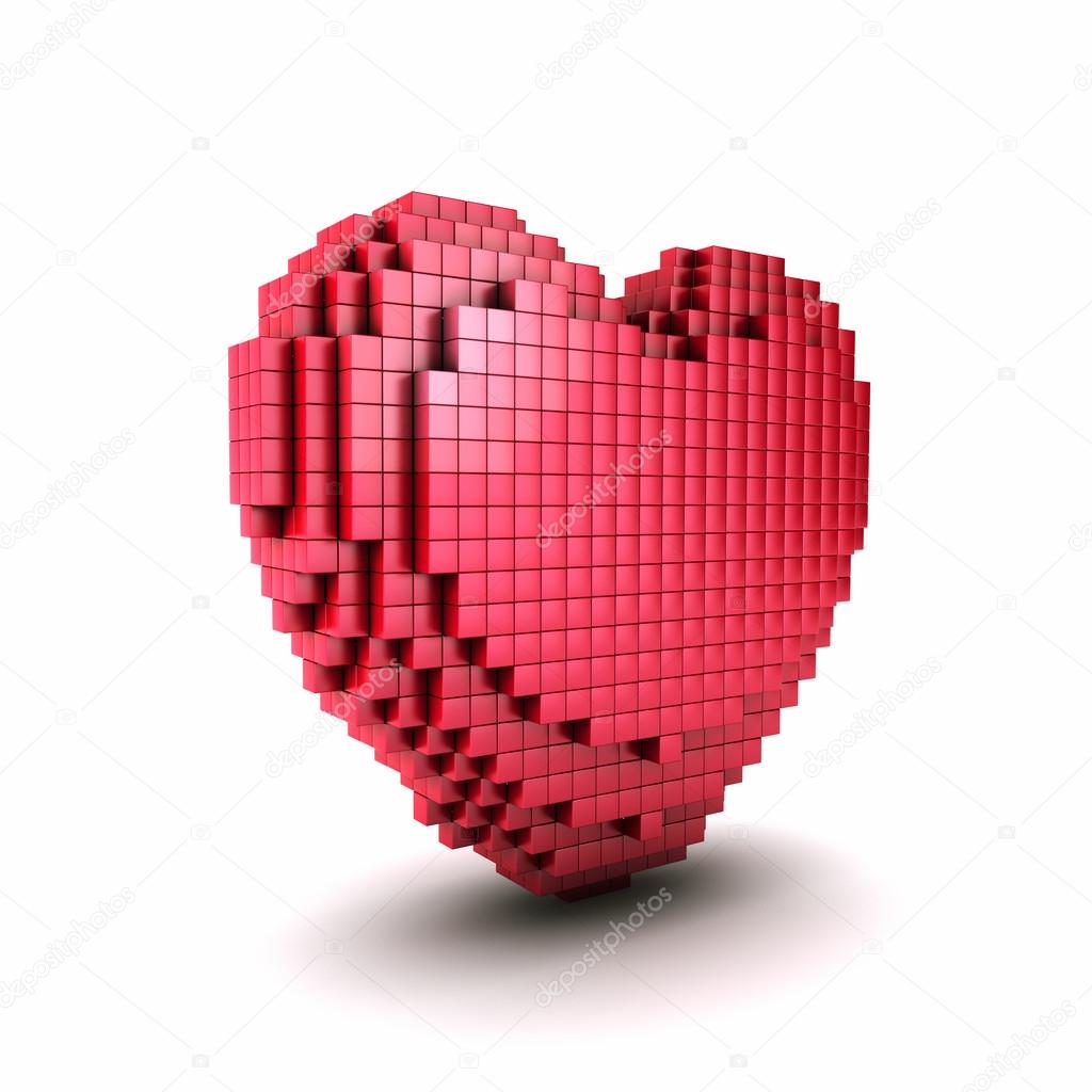 Voxel or pixel heart symbol