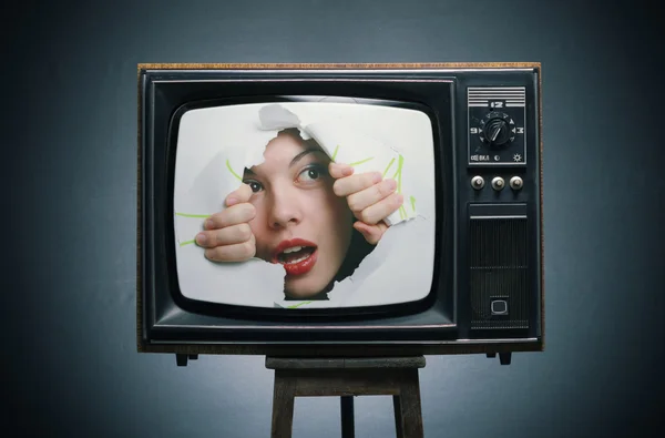 TV with a picture of a girl — Stock Photo, Image