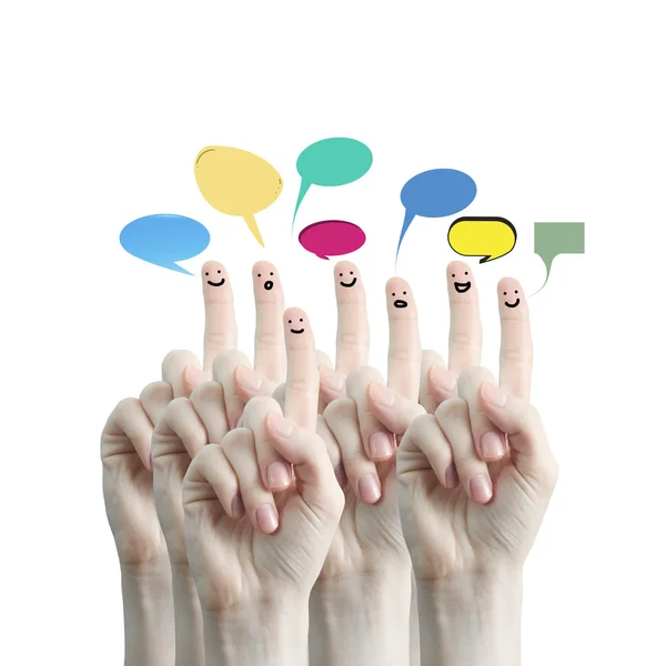 Finger-Smileys mit Social-Chat-Zeichen und Sprechblasen — Stockfoto