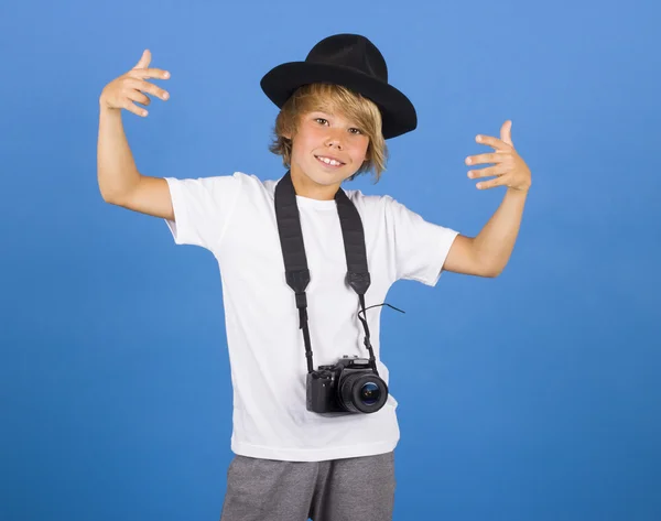 相机的小男孩 — 图库照片