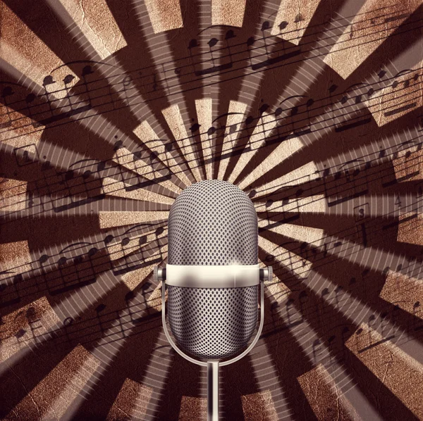 Microphone with notes background — Stock Photo, Image