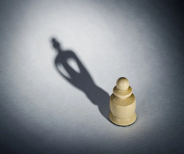 Schachbauern werfen einen König-Figuren-Schatten — Stockfoto