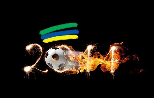 Pallone da calcio e 2014 in fiamme . — Foto Stock