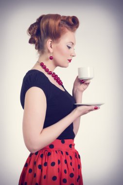 Women with cup of tea clipart