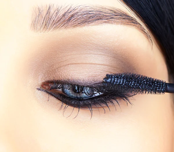 close-up shot of woman eye makeup