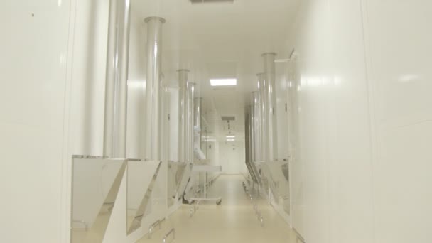 Longo corredor luminoso no edifício do laboratório científico . — Vídeo de Stock