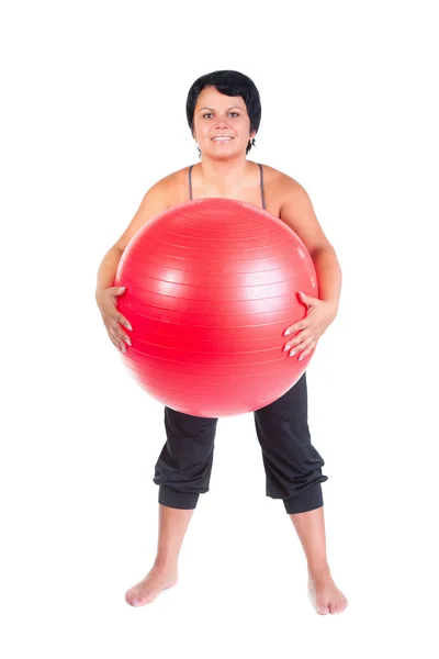 大红色的球的胖女人 图库图片