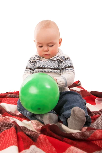 Funny boy with big red plaid — Stock Photo, Image