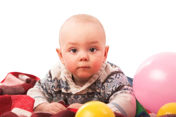 Rolig pojke med stor röd Pläd — Stockfoto