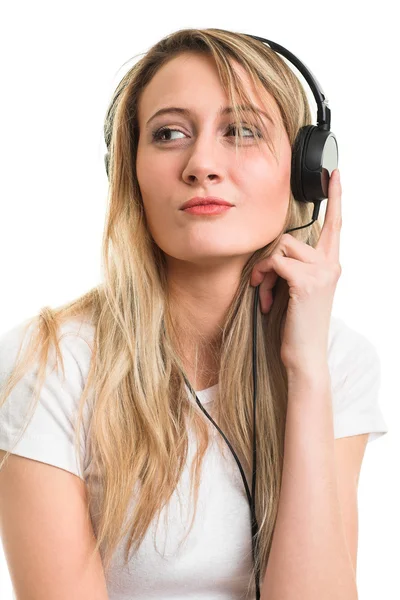 Vrouw met hoofdtelefoon — Stockfoto