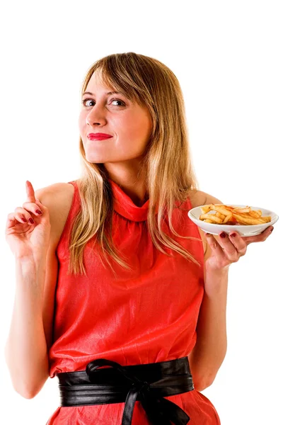 Girl with fast food — Stock Photo, Image