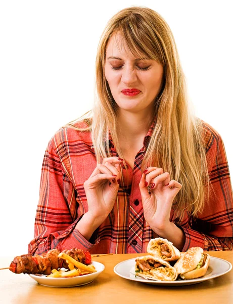 Meisje met fast food — Stockfoto