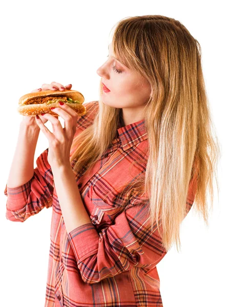 Menina com fast food — Fotografia de Stock