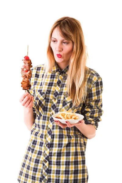 Girl with fast food — Stock Photo, Image