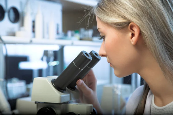 Researcher with microscope — Stock Photo, Image