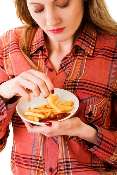 Chica con comida rápida — Foto de Stock