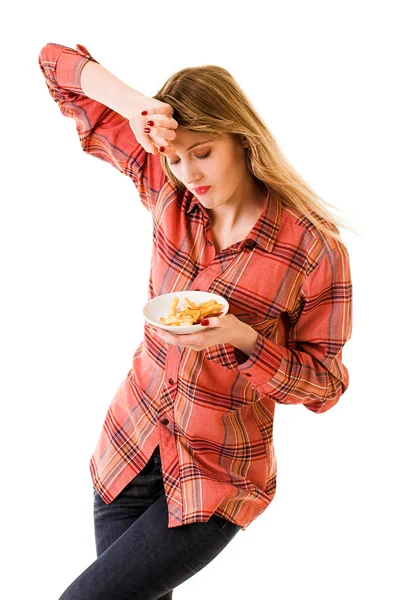 Chica con comida rápida — Foto de Stock