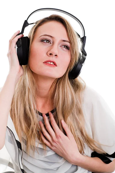 Mulher com fone de ouvido — Fotografia de Stock
