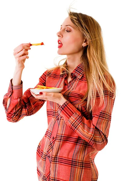 Chica con comida rápida —  Fotos de Stock