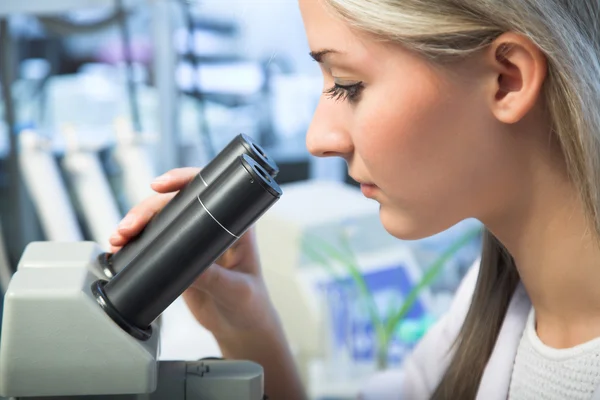 Researcher with microscope — Stock Photo, Image